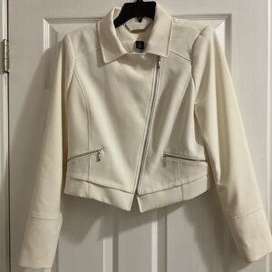 White House Black Market Cream Moto Jacket, Size 10